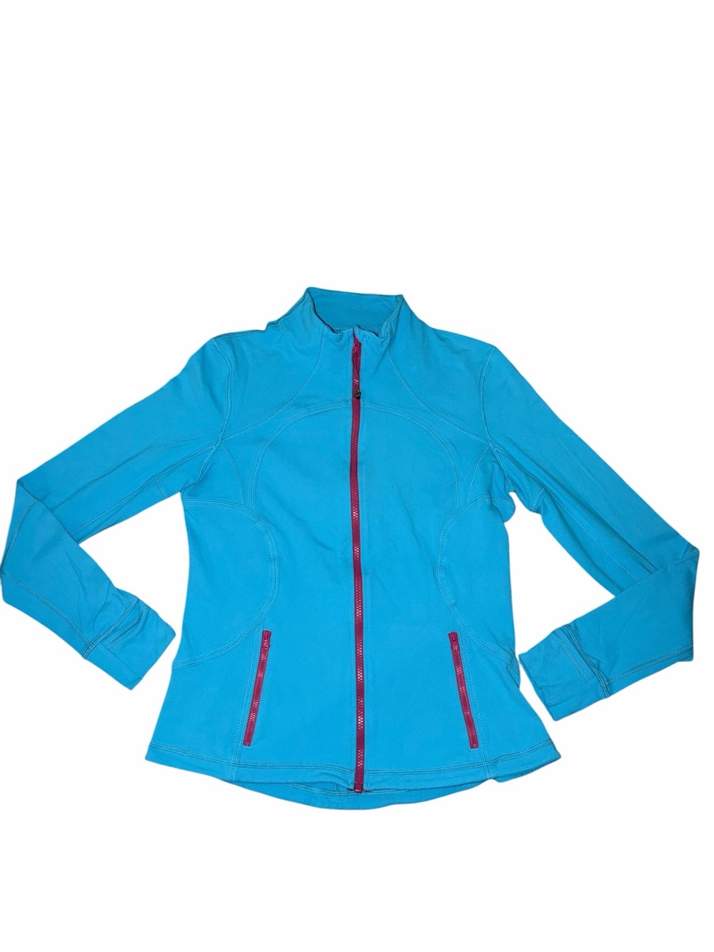 EUC Lululemon Define Jacket Turquoise Blue Pink Zippers 12 Fitted Athleisure